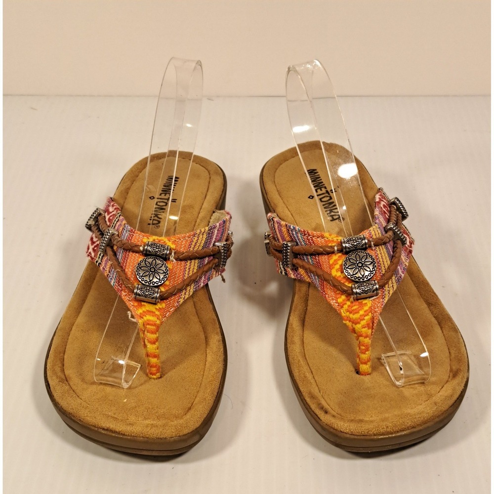 Minnetonka Womens Multi Color Woven Concho Thong Wedge Sandals 700001 SNR 7